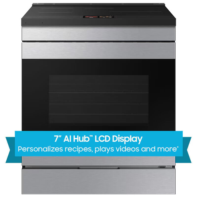Samsung NSI6DG9900SR Bespoke 30 in. 6.3 cu. ft. Smart Air Fry True European Convection Slide-In Electric Range with 4 Induction Burners - Stainless Steel