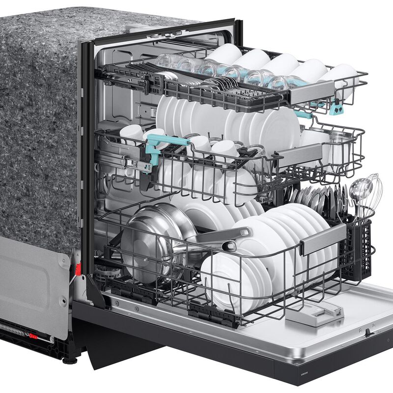 Samsung DW90F89T0UMT Bespoke 24 in. Top Control Smart Dishwasher with 38 dBA Sound Level, 3rd-Rack, Smart Dry with AutoRelease Door & Pocket Handle - Fingerprint Resistant Matte Black Steel