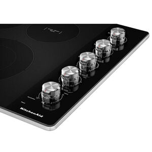 KitchenAid KCES550HSS 30 in. Electric Cooktop, 5 Element Glass Surface - alternate angle 4 | Varouj Appliances