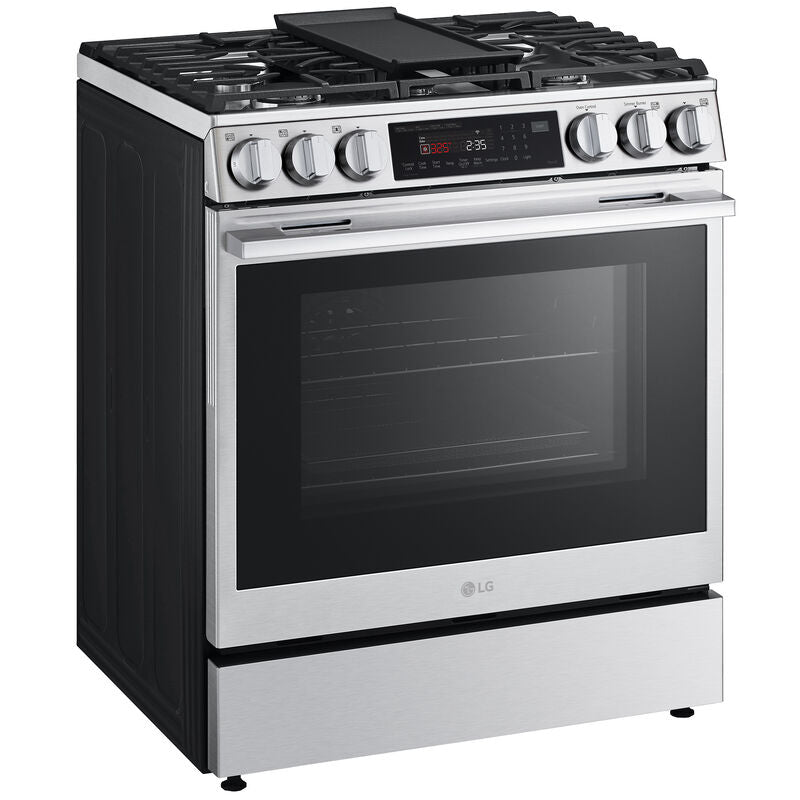 LG LSGL6335X 30 in. 6.3 cu. ft. Smart Air Fry True European Convection Slide-In Gas Range with 5 Sealed Burners & Griddle - PrintProof Stainless Steel