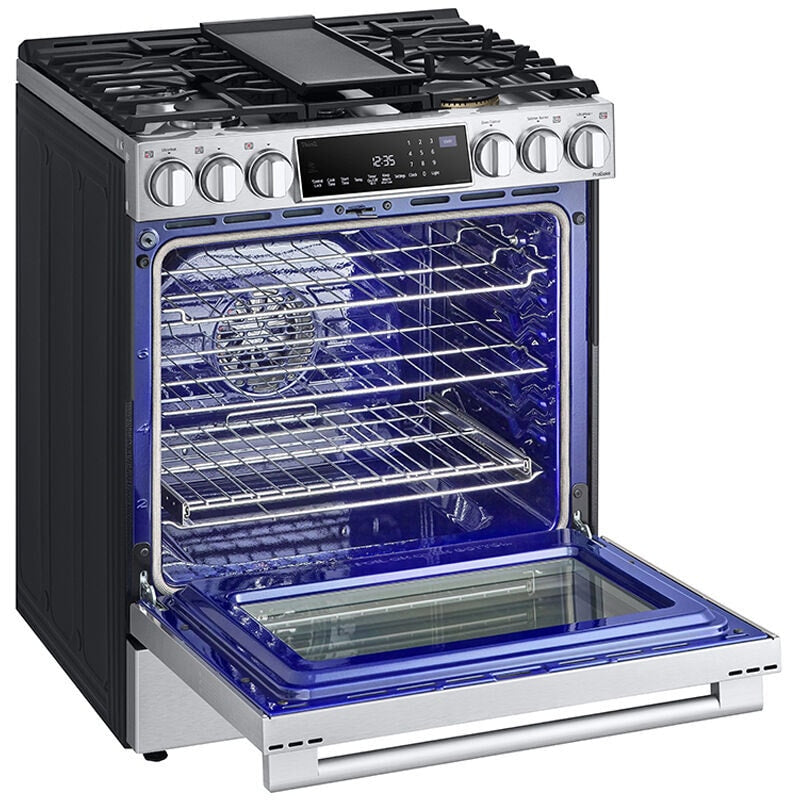 LG LSGS6338F InstaView 30 in. 6.3 cu. ft. Smart Air Fry True European Convection Slide-In Gas Range with 5 Sealed Burners & Griddle - Stainless Steel