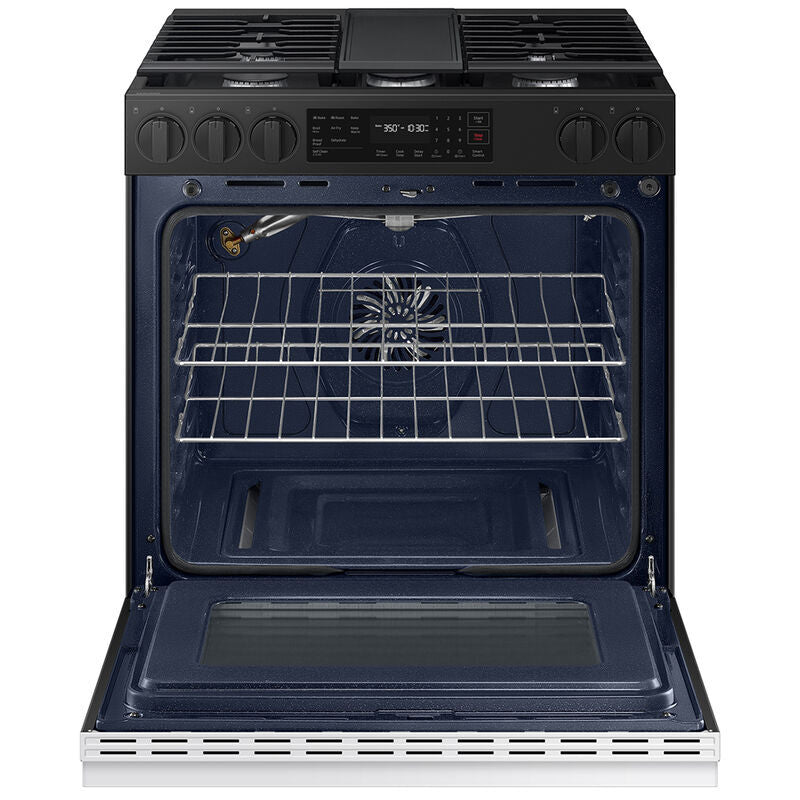 Samsung NSG6DB830012 Bespoke 30 in. 6 cu. ft. Smart Air Fry True European Convection Slide-In Gas Range with 5 Sealed Burners & Griddle - White Glass