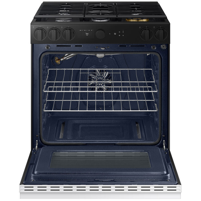 Samsung NSG6DB850012 Bespoke 30 in. 6 cu. ft. Smart Air Fry True European Convection Slide-In Gas Range with 5 Sealed Burners & Griddle - White Glass