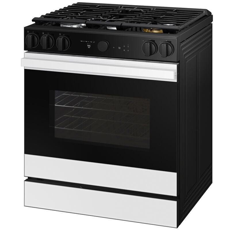 Samsung NSG6DB870012 Bespoke 30 in. 6 cu. ft. Smart Air Fry True European Convection Slide-In Gas Range with 5 Sealed Burners & Griddle - White Glass