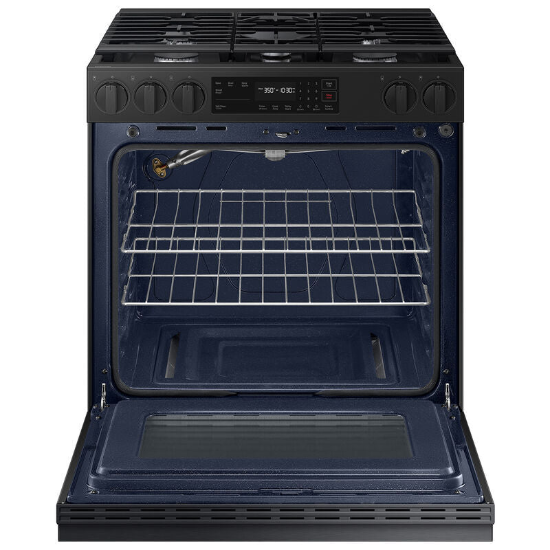 Samsung NSG6DG8100MT Bespoke 30 in. 6 cu. ft. Smart Slide-In Gas Range with 5 Sealed Burners - Matte Black Steel