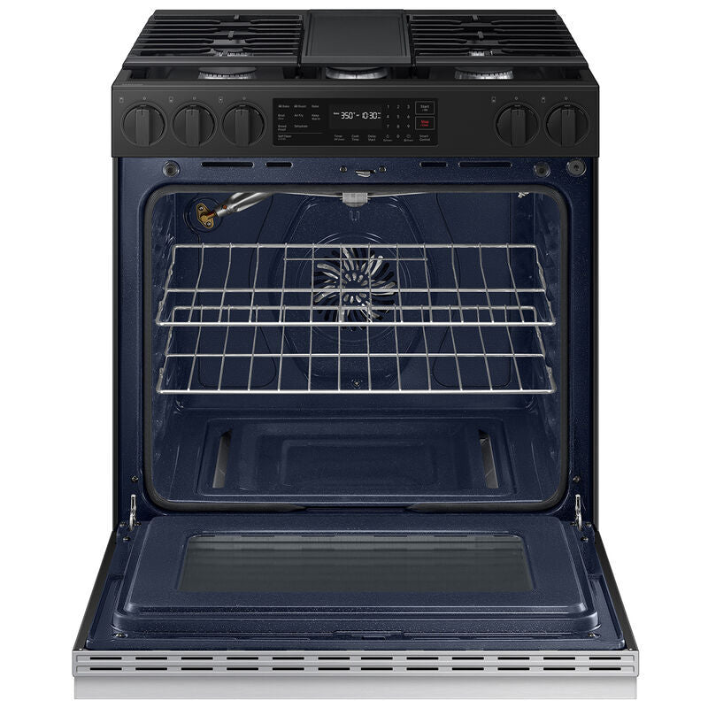 Samsung NSG6DG8300SR Bespoke 30 in. 6 cu. ft. Smart Air Fry Standard Convection Slide-In Gas Range with 5 Sealed Burners & Griddle - Stainless Steel