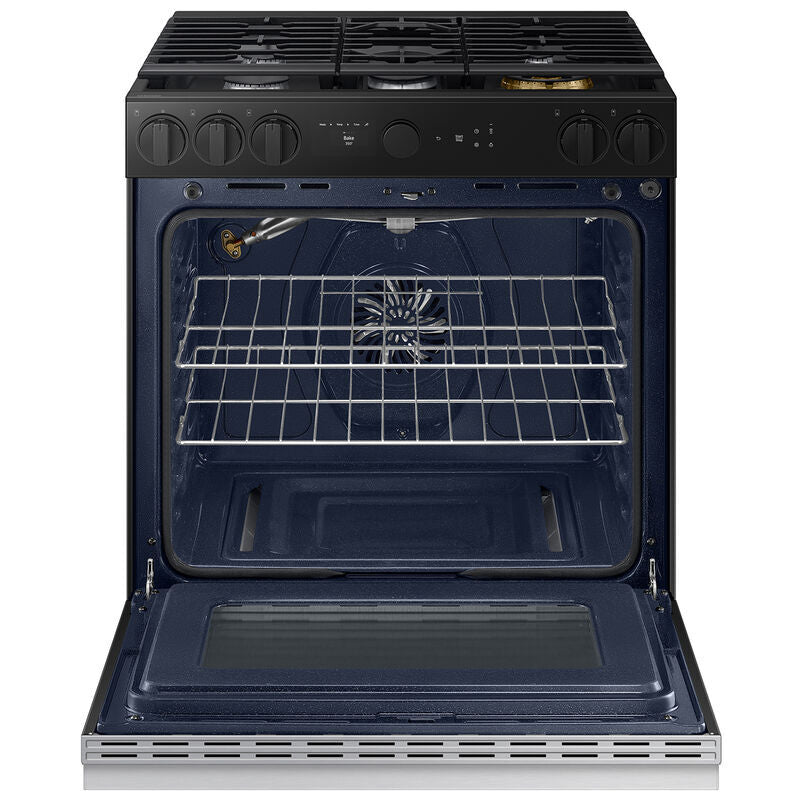 Samsung NSG6DG8500SR Bespoke 30 in. 6 cu. ft. Smart Air Fry True European Convection Slide-In Gas Range with 5 Sealed Burners & Griddle - Stainless Steel