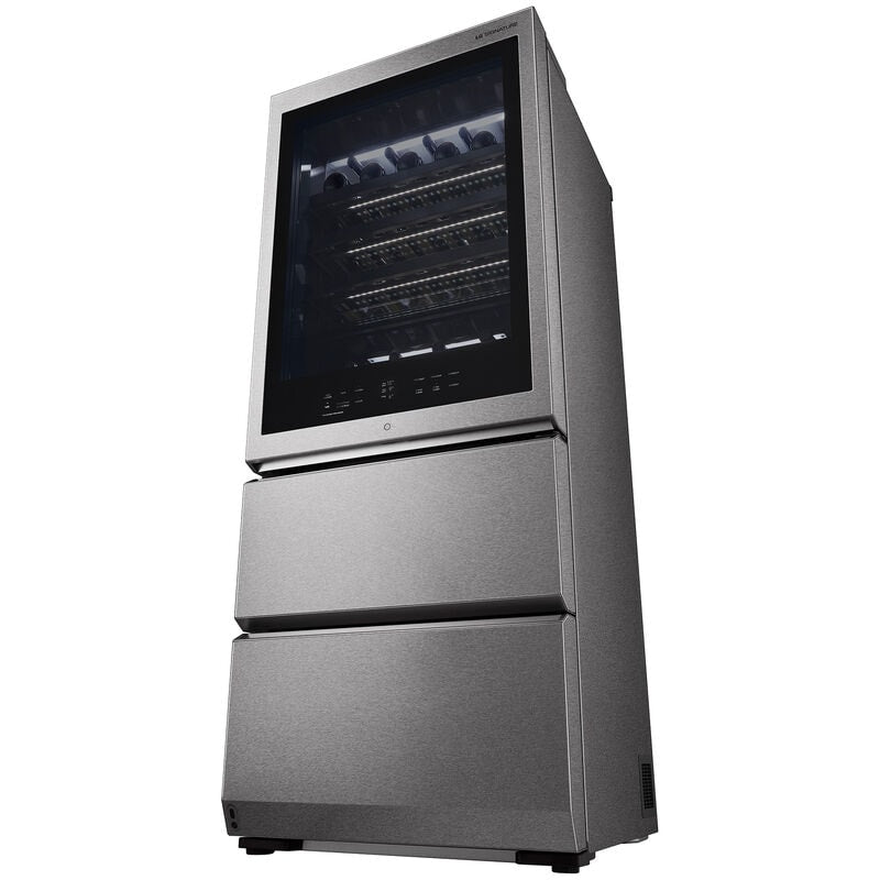 LG URETC1408N Signature InstaView 28 in. Freestanding Smart Wine Cooler with 2 Freezer Drawers, Multi-Zone & 65 Bottle Capacity - Textured Steel