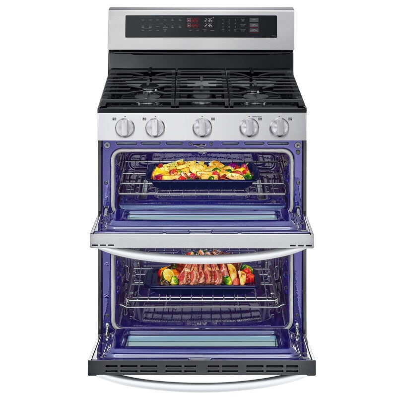 LG LDGL6924S 30 in. 6.9 cu. ft. Smart Air Fry True European Convection Double Oven Gas Range with 5 Sealed Burners - Stainless Steel