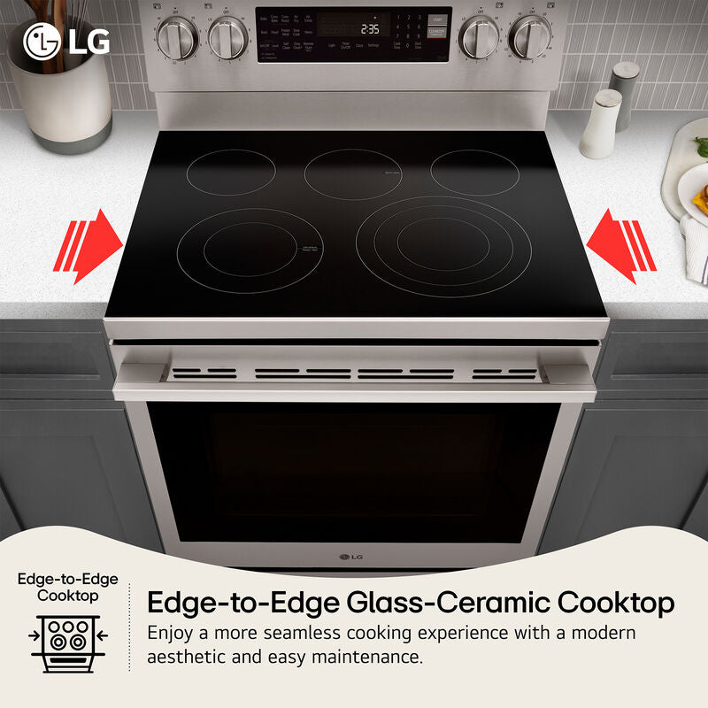 LG LREN6325ZE 30 in. 6.3 cu. ft. Smart Air-Fry True European Convection Electric Range with Radiant Burners - Black Stainless Steel