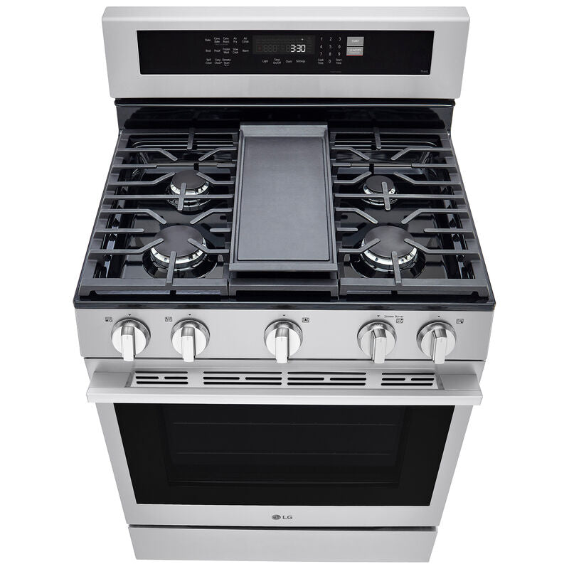 LG LRGN6325X 30 in. 6.3 cu. ft. Smart Air-Fry True European Convection Gas Range with 5 Sealed Burners & Griddle - PrintProof Stainless Steel