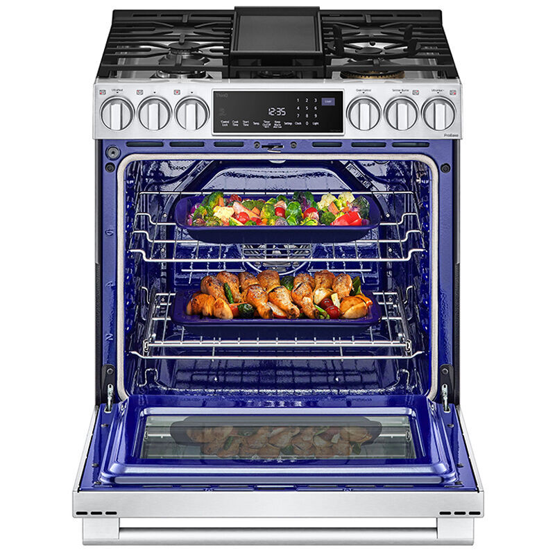 LG LSGS6338F InstaView 30 in. 6.3 cu. ft. Smart Air Fry True European Convection Slide-In Gas Range with 5 Sealed Burners & Griddle - Stainless Steel
