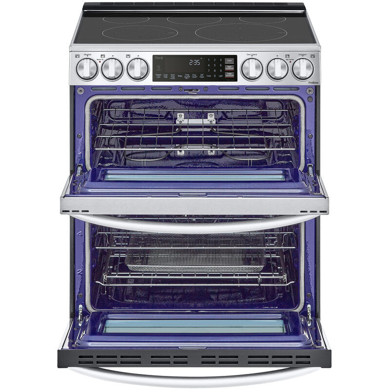 LG LTEL7337F InstaView 30 in. 7.3 cu. ft. Smart Air Fry True European Convection Double Oven Slide-In Electric Range with Smoothtop Burners - PrintProof Stainless Steel