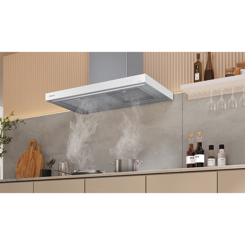 Samsung NK36CB600WCG 36 in. Smart Convertible Chimney Style Range Hood with 630 CFM, 4 Fan Speed & 1 LED Light - Clean Gray