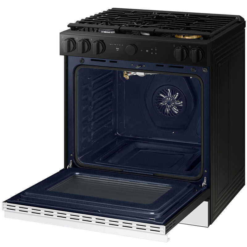 Samsung NSG6DB850012 Bespoke 30 in. 6 cu. ft. Smart Air Fry True European Convection Slide-In Gas Range with 5 Sealed Burners & Griddle - White Glass