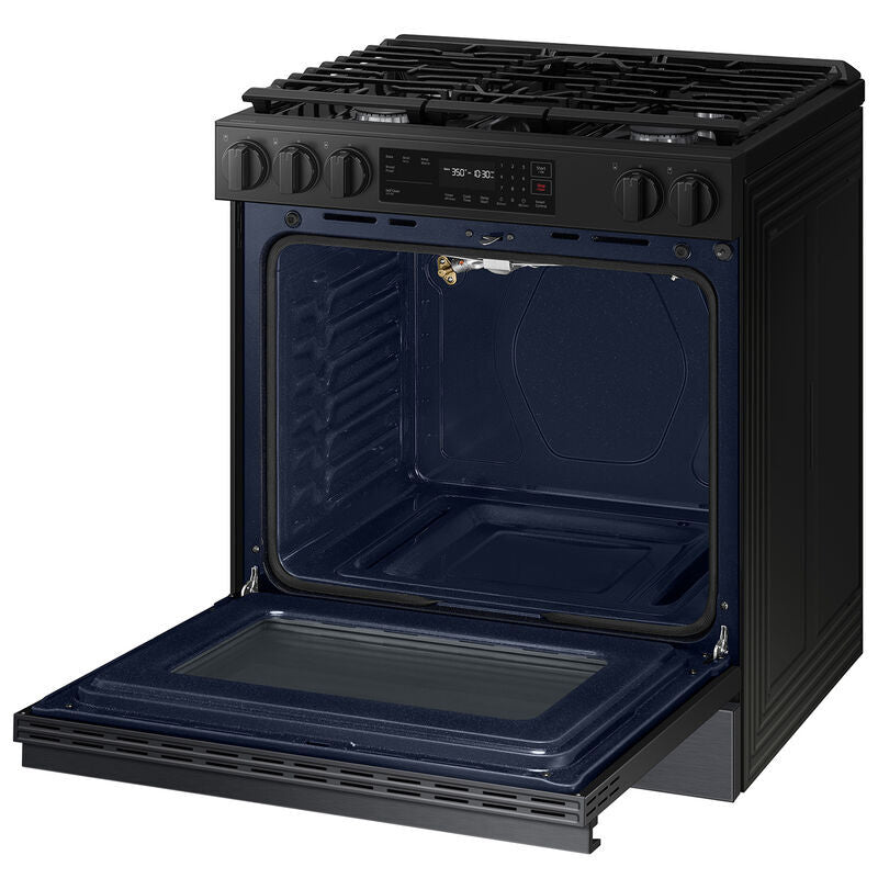 Samsung NSG6DG8100MT Bespoke 30 in. 6 cu. ft. Smart Slide-In Gas Range with 5 Sealed Burners - Matte Black Steel