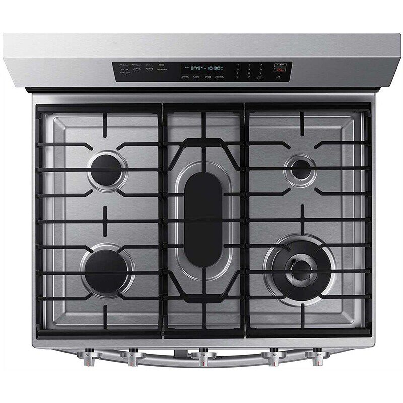 Samsung 30 in. 6 cu. ft. Smart Air Fry True European Convection Double Oven Gas Range with 5 Sealed Burners & Griddle - Stainless Steel