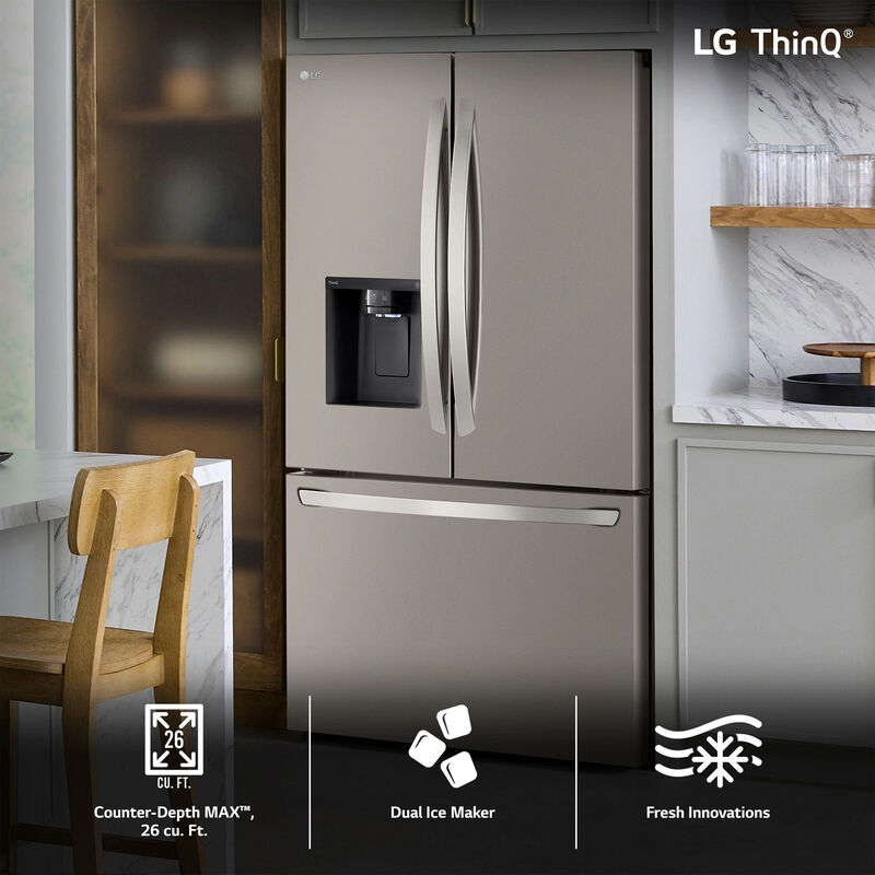 LG LRFXC2606S 36 in. 25.5 cu. ft. Smart Counter Depth French Door Refrigerator with Ice & Water Dispenser - PrintProof Stainless Steel