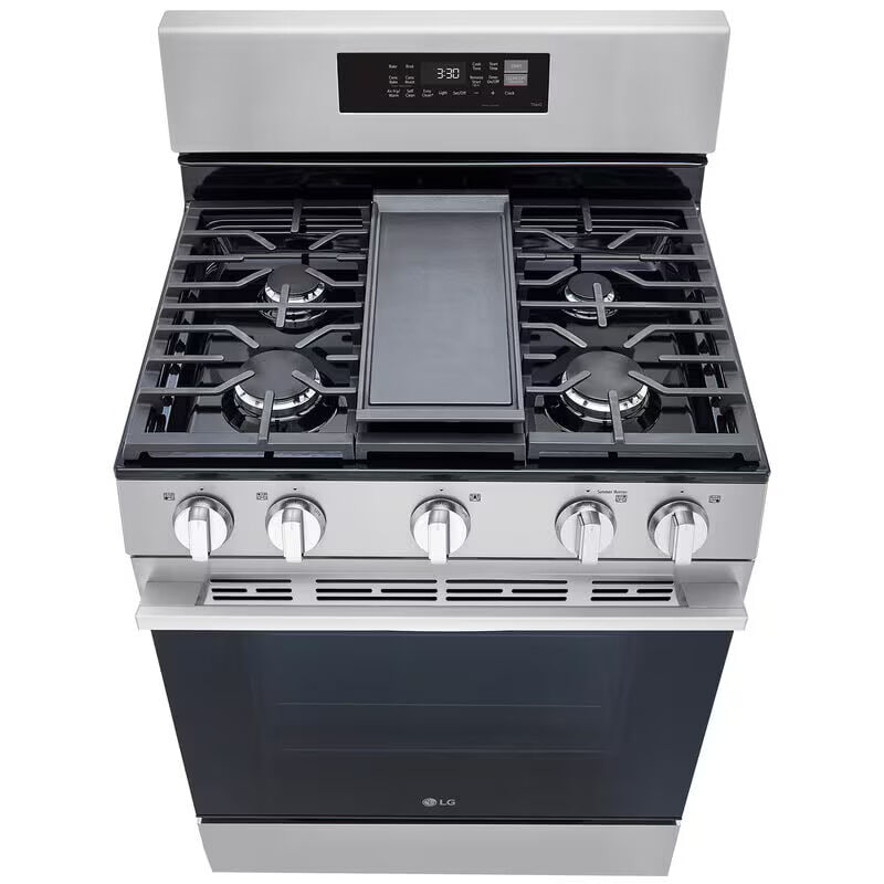 LG LRGN6323Y 30 in. 6.3 cu. ft. Smart Air Fry True European Convection Gas Range with 5 Sealed Burners & Griddle - Stainless Steel