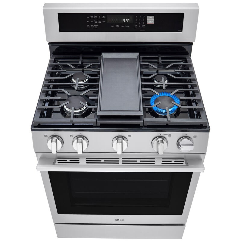 LG LRGN6325X 30 in. 6.3 cu. ft. Smart Air-Fry True European Convection Gas Range with 5 Sealed Burners & Griddle - PrintProof Stainless Steel