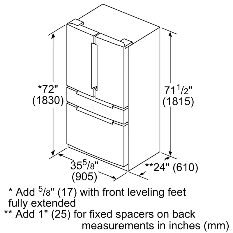800 Series French Door Bottom Mount Refrigerator, Glass door 36" Stainless Steel - (B36CL81ENG) - BOSCH