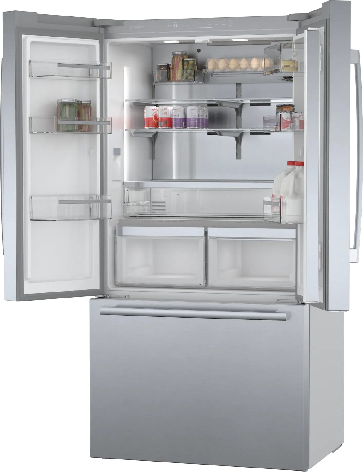 800 Series French Door Bottom Mount Refrigerator 36" Stainless steel (with anti-fingerprint) - (B36CT80SNS) - BOSCH