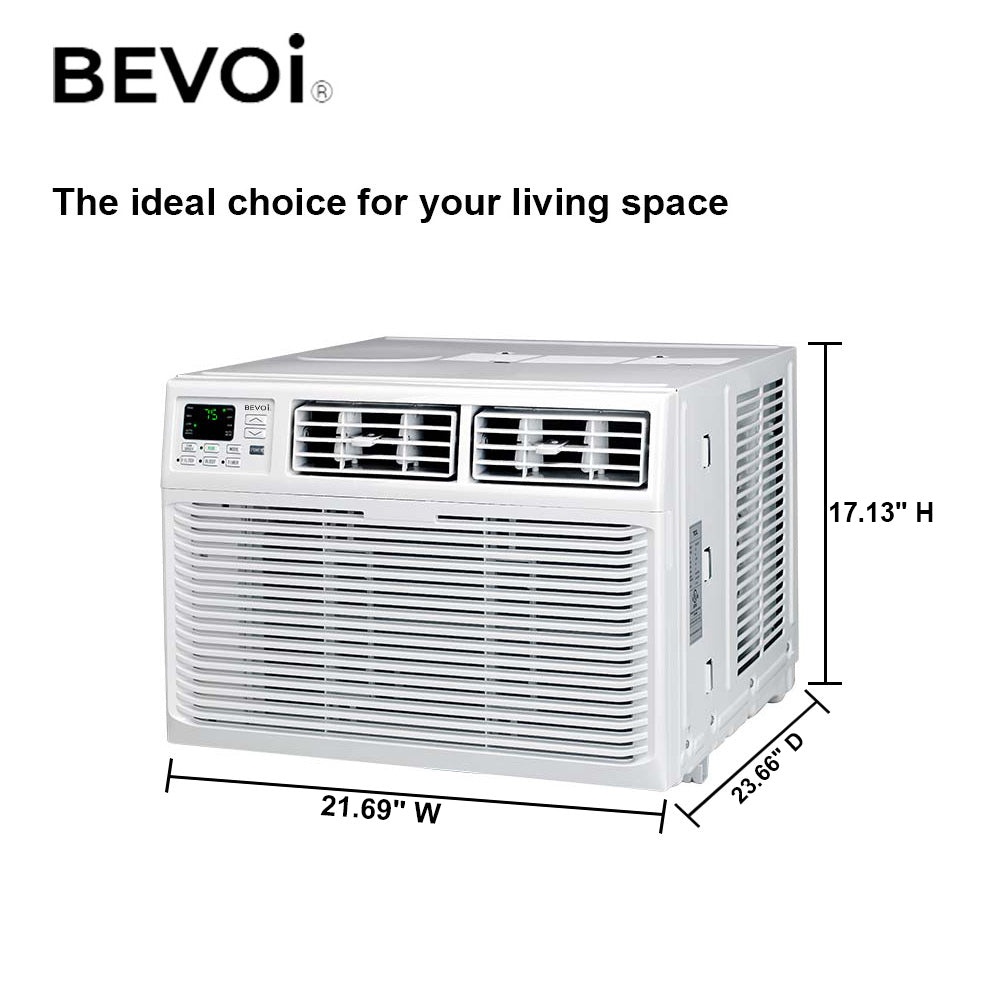 Bevoi 12,000 BTU window air conditioner BEV12WiNCC angled side view