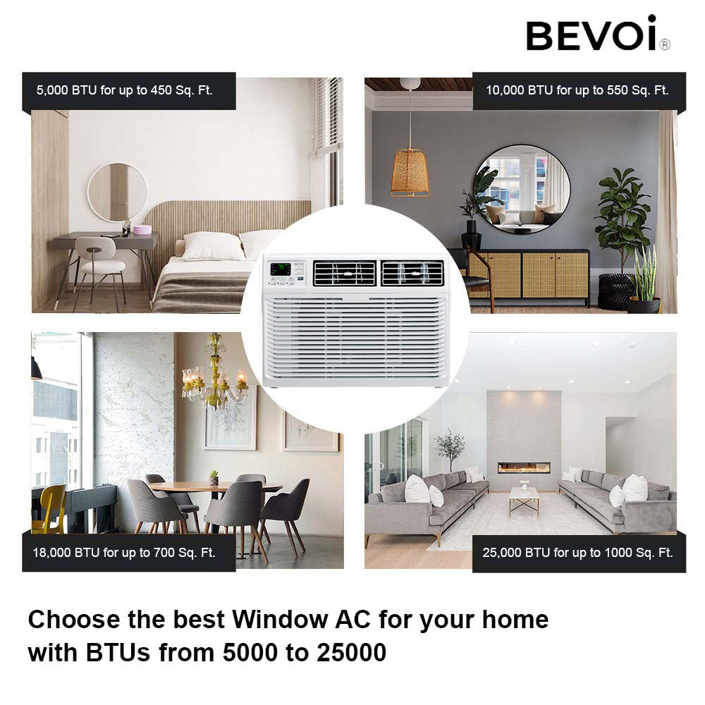 Bevoi BEV12WiNHFMID 12,000 BTU Window Air Conditioner Heat and Cool 220V 20A in White
