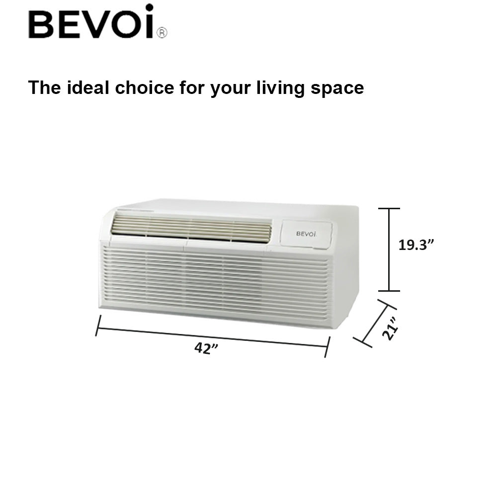 Dimensions of the BEVOI 15,000 BTU PTAC Air Conditioner with Heat Pump – 220V in White