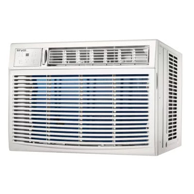 Right side angled view of Bevoi BEV25WiNMIDHF window AC with digital controls and air vents