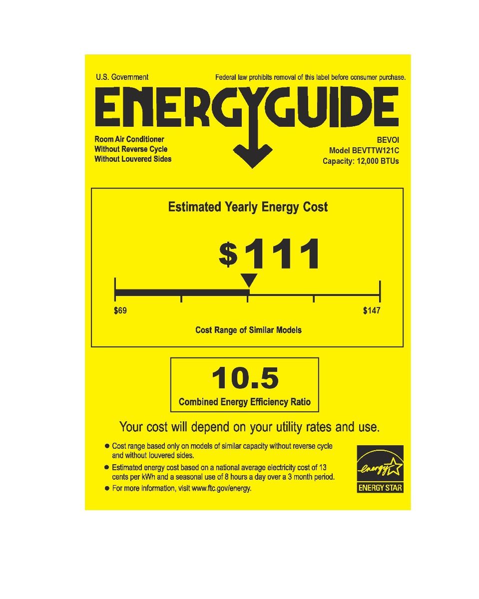 Bevoi 12,000 BTU Through-the-Wall Air Conditioner – Cooling Only BEVTTW121C |115V 15A in White