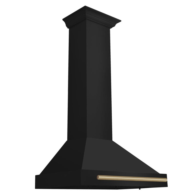 ZLINE Autograph Edition 30 in. Black Stainless Steel Wall Mount Range Hood With Champagne Bronze Handle (BSKB4Z-30-CB) - (BSKB4Z30CB) -