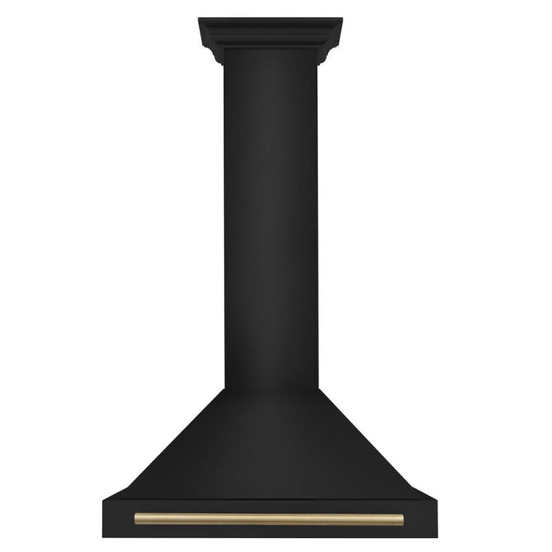 ZLINE Autograph Edition 30 in. Black Stainless Steel Wall Mount Range Hood With Champagne Bronze Handle (BSKB4Z-30-CB) - (BSKB4Z30CB) -