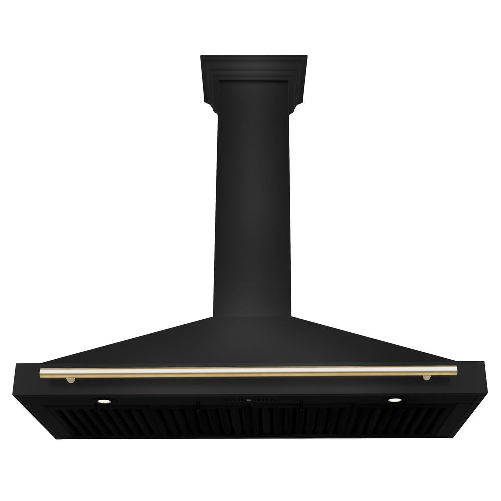 Autograph Edition 48 in. Black Stainless Steel Wall Mount Range Hood With Polished Gold Handle - (BSKB4Z48G) -