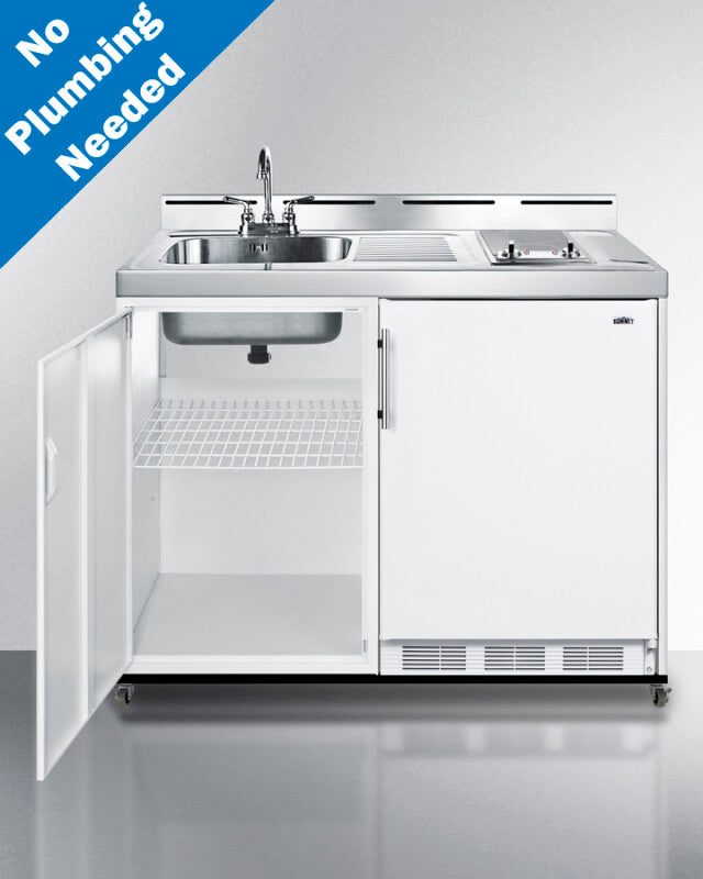48" Wide Mobile All-in-one Kitchenette, No Plumbing Needed - (C48ELGLASSPUMPMB)