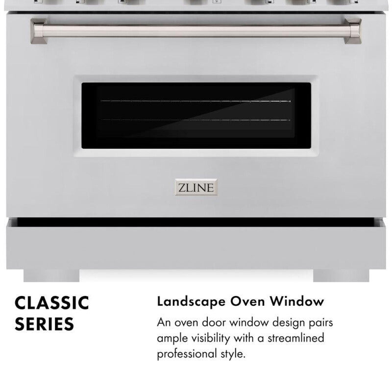 ZLINE 36 in. 5.2 cu. ft. Classic Dual Fuel Range with 6 Burner Gas Cooktop and Electric Convection Oven in Stainless Steel (CDR36) - (CDR36) -