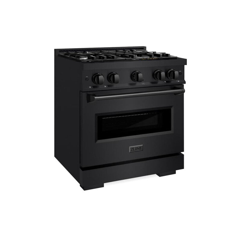 ZLINE 30 in. 4.2 cu. ft. Classic Dual Fuel Range with 4 Burner Gas Cooktop and Electric Convection Oven in Black Stainless Steel (CDRB-30) - (CDRB30) -