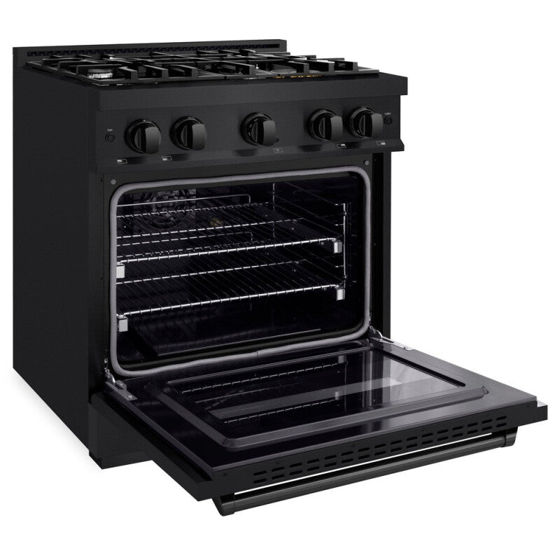 ZLINE 30 in. 4.2 cu. ft. Classic Dual Fuel Range with 4 Burner Gas Cooktop and Electric Convection Oven in Black Stainless Steel (CDRB-30) - (CDRB30) -