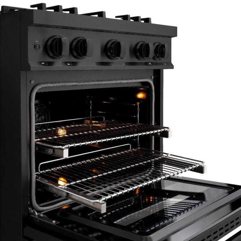 ZLINE 30 in. 4.2 cu. ft. Classic Dual Fuel Range with 4 Burner Gas Cooktop and Electric Convection Oven in Black Stainless Steel (CDRB-30) - (CDRB30) -