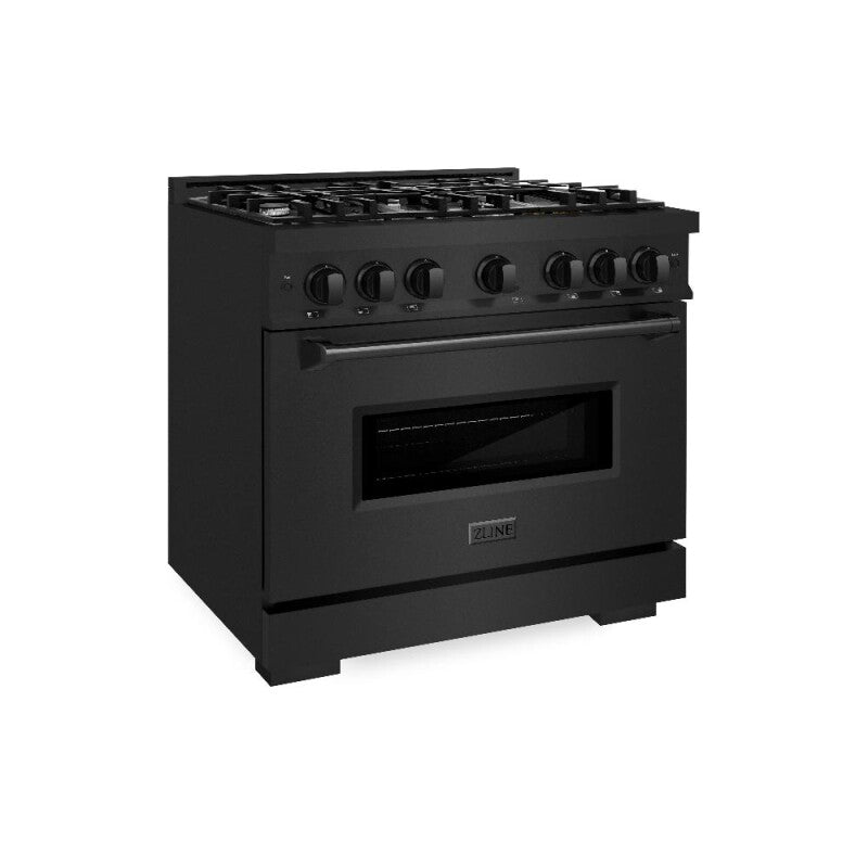 ZLINE 36 in. 5.2 cu. ft. Classic Dual Fuel Range with 6 Burner Gas Cooktop and Electric Convection Oven in Black Stainless Steel (CDRB-36) - (CDRB36) -