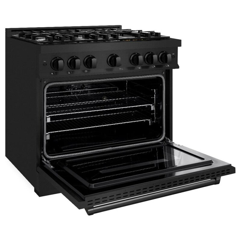 ZLINE 36 in. 5.2 cu. ft. Classic Dual Fuel Range with 6 Burner Gas Cooktop and Electric Convection Oven in Black Stainless Steel (CDRB-36) - (CDRB36) -