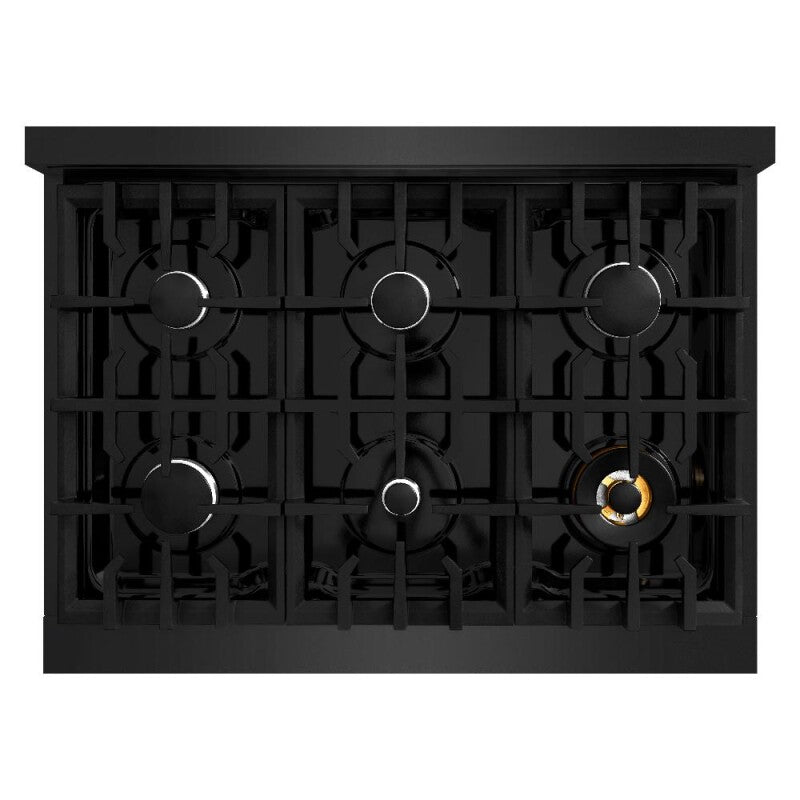 ZLINE 36 in. 5.2 cu. ft. Classic Dual Fuel Range with 6 Burner Gas Cooktop and Electric Convection Oven in Black Stainless Steel (CDRB-36) - (CDRB36) -