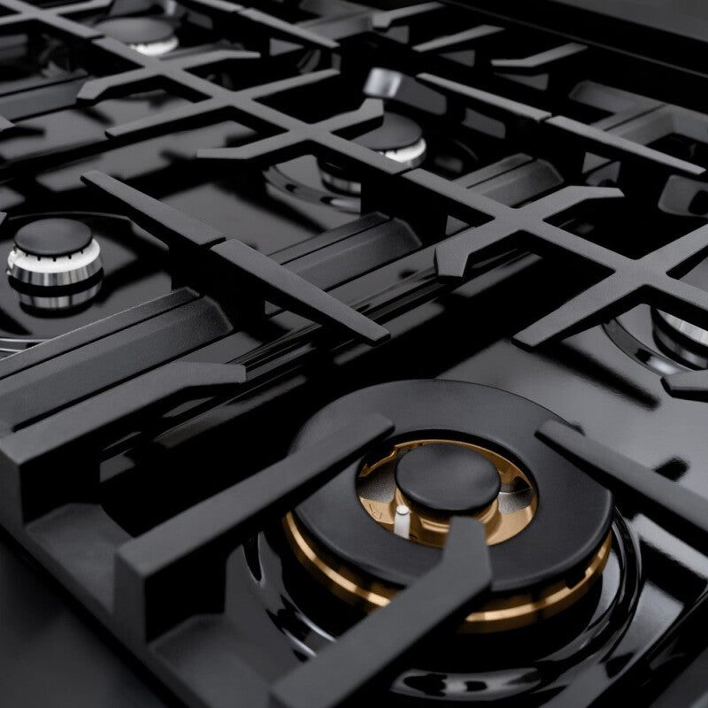 ZLINE 36 in. 5.2 cu. ft. Classic Dual Fuel Range with 6 Burner Gas Cooktop and Electric Convection Oven in Black Stainless Steel (CDRB-36) - (CDRB36) -