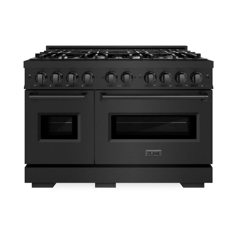 ZLINE 48 in. 6.7 cu. ft. Classic Double Oven Dual Fuel Range with 8 Burner Gas Cooktop in Black Stainless Steel (CDRB-48) - (CDRB48) -