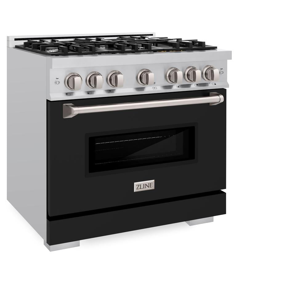 ZLINE 36 in. 5.2 cu. ft. Classic Dual Fuel Range with 6 Burner Gas Cooktop and Electric Convection Oven in Stainless Steel with Black Matte Door (CDR-BLM-36) - (CDRBLM36) -
