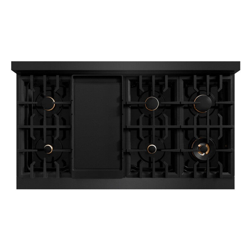 ZLINE Autograph Edition 48 in. 6.7 cu. ft. Classic Double Oven Dual Fuel Range with 8 Burner Gas Cooktop in Black Stainless Steel and Champagne Bronze Accents (CDRBZ-48-CB) - (CDRBZ48CB) -