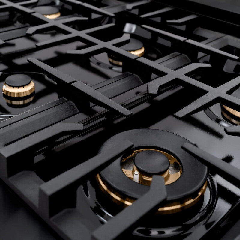 ZLINE Autograph Edition 48 in. 6.7 cu. ft. Classic Double Oven Dual Fuel Range with 8 Burner Gas Cooktop in Black Stainless Steel and Polished Gold Accents (CDRBZ-48-G) - (CDRBZ48G) -