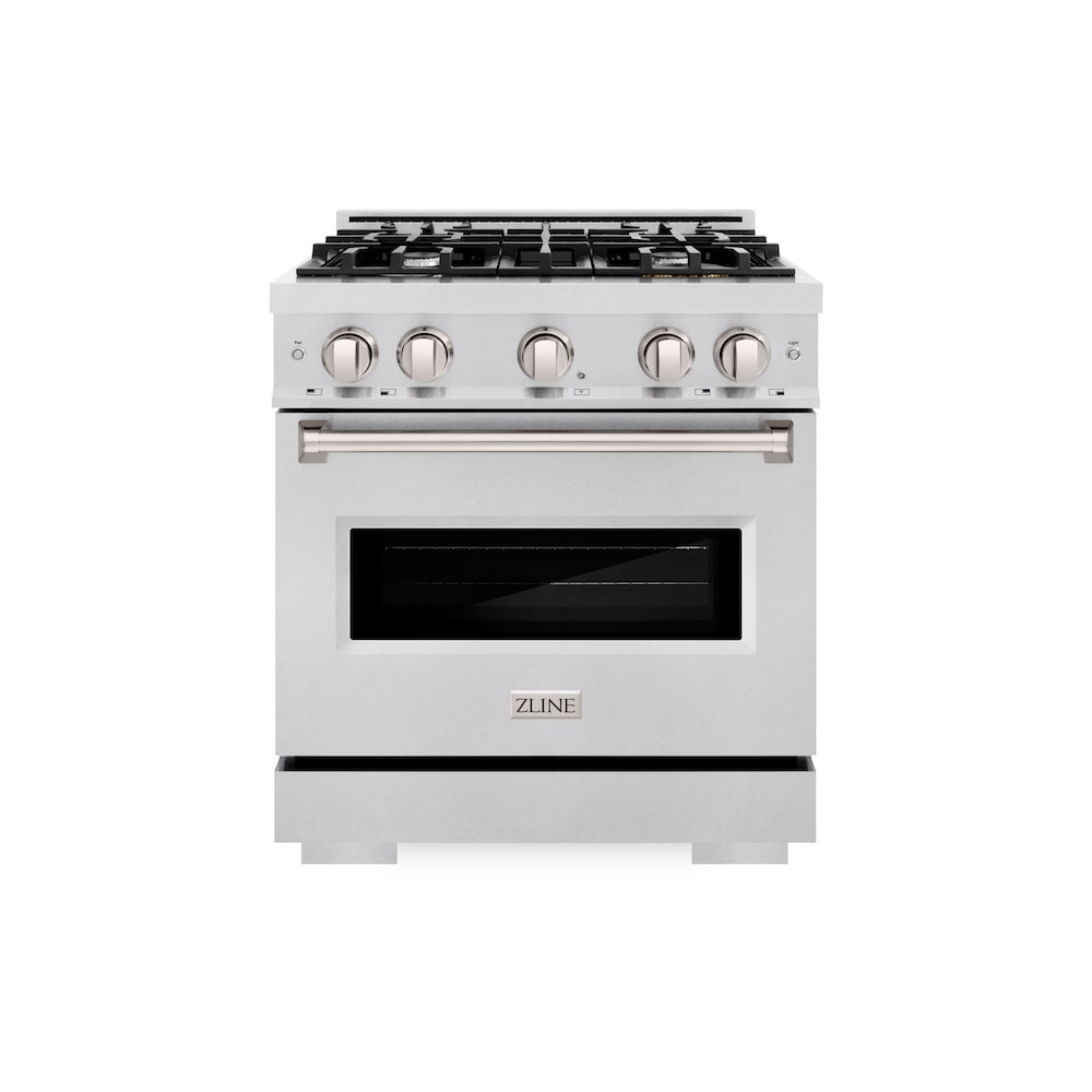 ZLINE 30 in. 4.2 cu. ft. Classic Dual Fuel Range with 4 Burner Gas Cooktop and Electric Convection Oven in DuraSnow® Stainless Steel (CDRS-30) - (CDRS30) -