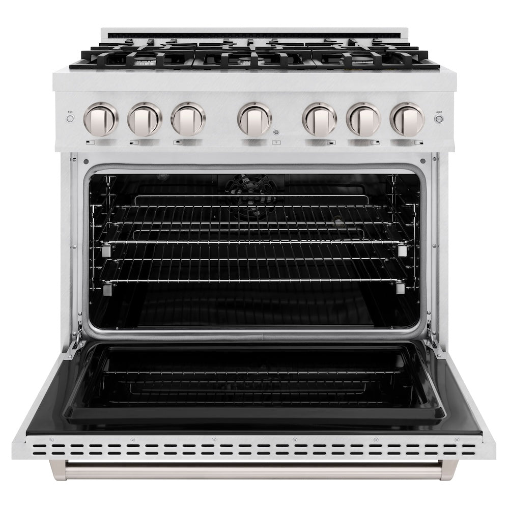 ZLINE 36 in. 5.2 cu. ft. Classic Dual Fuel Range with 6 Burner Gas Cooktop and Electric Convection Oven in DuraSnow® Stainless Steel (CDRS-36) - (CDRS36) -