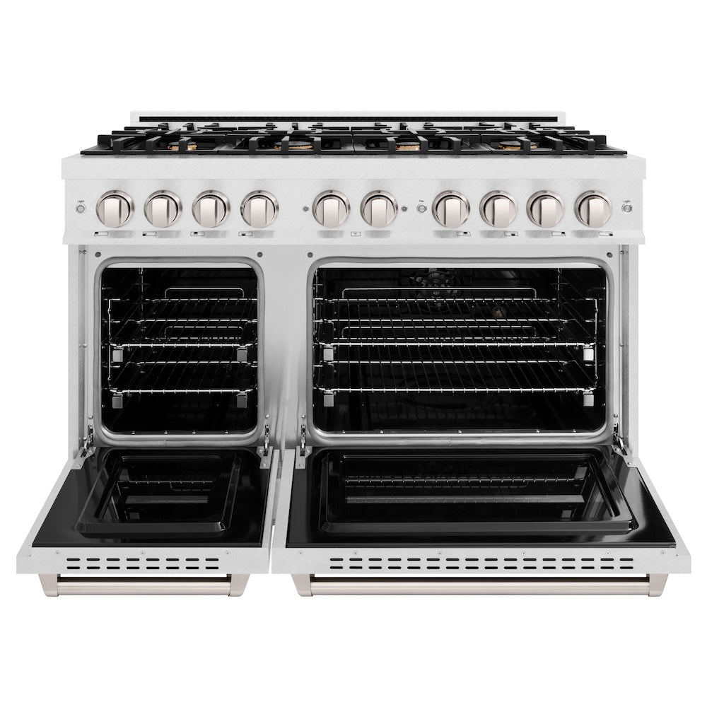 ZLINE 48 in. 6.7 cu. ft. Classic Double Oven Dual Fuel Range in DuraSnow® Stainless Steel with 8 Brass Burners (CDRS-BR-48) - (CDRSBR48) -